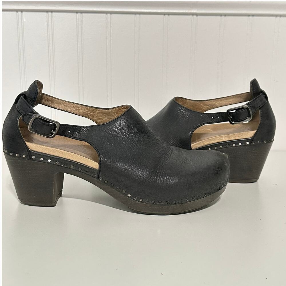 Dansko Sassy Black Leather Heeled Clogs Ankle Strap Women's EU 41 US 10.5-11 - Picture 5 of 16